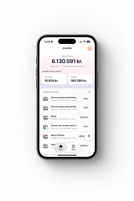 Numina-appen med saldo og banktransaktioner